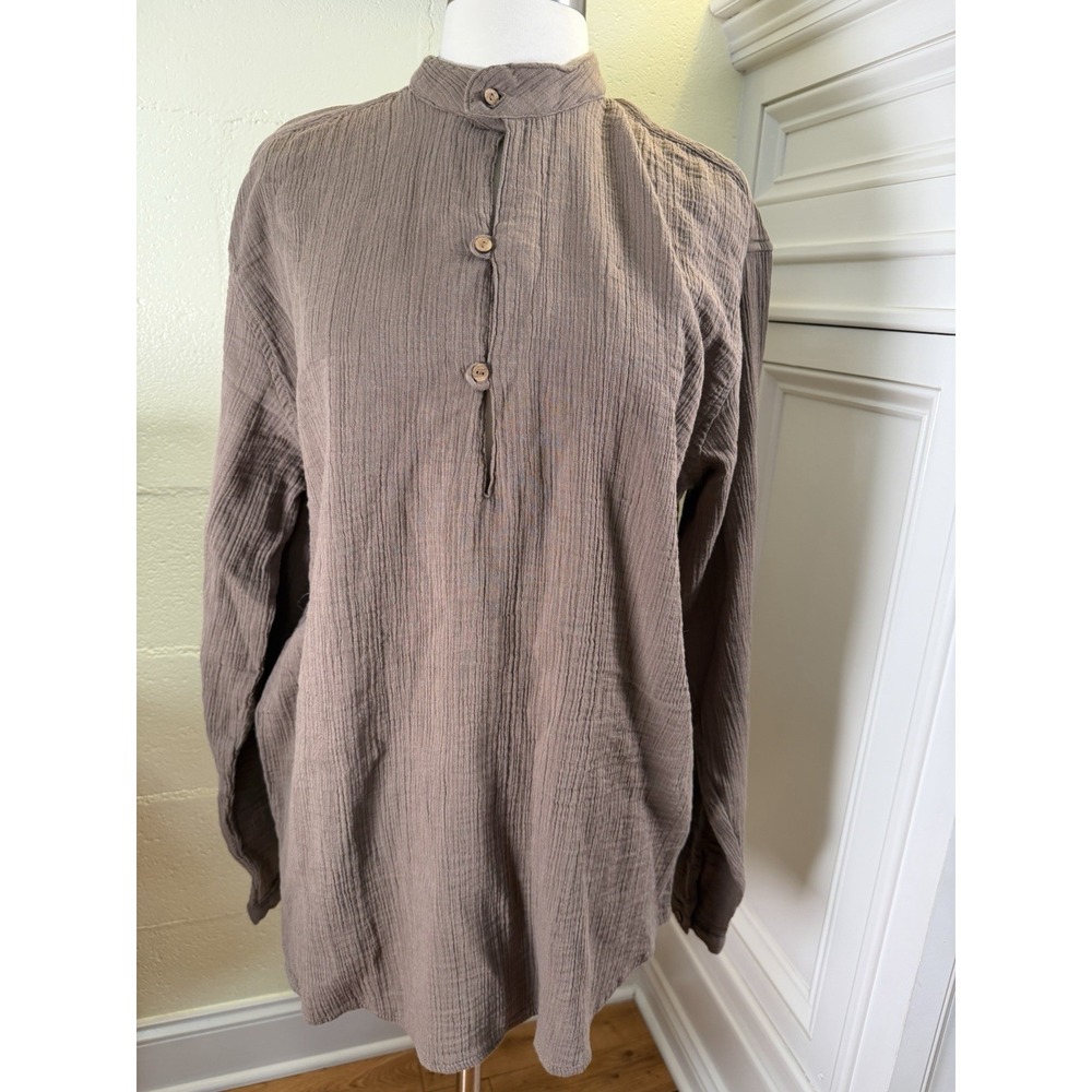 Veshti Company Cotton Shirt Tunic Brown Textured‎ Long Sleeve Size L